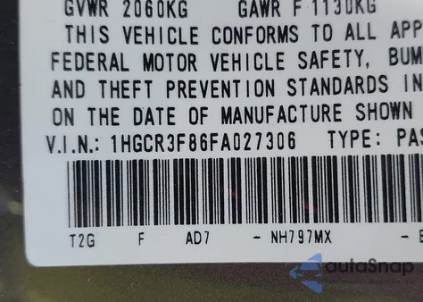 2015 Honda Accord Ex-L V-6 из США, поврежденный, VIN 1HGCR3F86FA027306